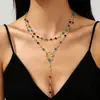 Collar en Capas de Cadena de Cristal Colorida Estilo Ins Transfronterizo Europeo y Americano para Mujer Collar con Colgante de Flor y Borla de Diamante de Color de Lujo Ligero