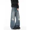 2026 nuevos jeans rotos estilo retro americano, nuevos pantalones rectos de pierna ancha para hombre, pantalones largos elegantes y modernos