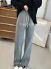 Otoño e Invierno 2024/Acolchado de Forro Polar Engrosado Cálido Cintura Alta Recto Pierna Ancha Pequeña Pantalones Deportivos Casuales Simples de Cintura Alta para Mujer