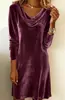 Vestido de Terciopelo de Venta Caliente Transfronterizo 2026 para Mujer, Otoño e Invierno, Elegante Cuello Drapeado, Corte Ajustado, Favorecedor, Elegante Vestido de Terciopelo de Longitud Media