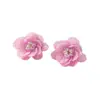 Nuevos Pendientes de Flor Rosa, Pendientes con Centro de Flor de Cristal de Gasa Tridimensional, Pendientes de Estilo Europeo y Americano para Vacaciones para Mujer