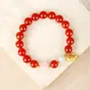 Boa Sorte no Ano do Cavalo, Pulseira de Ágata Vermelha de Ano Novo para Mulheres, Pulseira de Cinábrio Vermelho, Pulseira com Contas de Cristal Rosa
