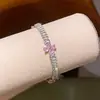 Pulsera Deslizante Redonda Geométrica de Circonita Rosa, Pulsera de Estilo Nicho Ins Vintage, Joyería de Lujo Ligero y Sensación de Alta Gama