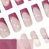 Modelo de Comercio Exterior Más Vendido: Arte de Uñas Estilo Francés de 24 Piezas con Purpurina Rosa, Uñas Rectangulares Modernas de Presionar para Venta al por Mayor
