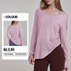 Blusa de Yoga Dashu de Ningbo Manga Larga Cubre Cadera para Mujer Camiseta Plisada con Cordón Holgada Casual Otoño Ropa de Fitness Yoga