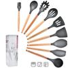 Nuevos fabricantes en stock Amazon gris oscuro mango de madera utensilios de cocina de silicona herramientas de cocina antiadherentes europeas transfronterizo