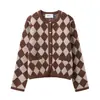 Otoño 2025 Nuevo Cárdigan Chaqueta de Punto Jacquard con Patrón Diamante Retro Europeo y Americano para Mujer 2142228
