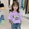 G2350 # Camiseta Infantil de Algodão Puro Manga Longa 2025 Nova Versátil Roupa para Meninas Falsa Peça Dupla Camiseta Base Listrada