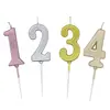 Venta al por mayor Velas Nuevas de Números Dorados y Plateados 0-9 para Niños Fiesta de Cumpleaños Año Uno Decoración Caja de PVC Vela Chapada en Oro