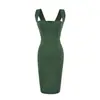 2608-26 Estilo Verão Europeu e Americano Slim Fit Gola Quadrada Com Bojo Sem Mangas Fenda nas Costas Sexy Sem Alças Vestido Curto