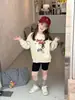 Sudadera redonda con estampado de dibujos animados para niñas, corte holgado, hombros caídos, manga larga, top versátil casual tipo pullover
