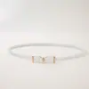 Cinturón Decorativo Fino para Mujer con Hebilla Cuadrada Geométrica, Accesorio de Vestido de Alta Gama Estilo Francés, Cinturón Fino Elástico Dorado