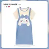 Pijama Feminino Verão Manga Curta Fino Desenho Animado Pequeno Fresco Fofo Estilo Ins Solto Camisola Doce Estudante Roupas de Casa