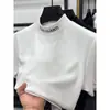 Camiseta de Terciopelo de Manga Corta Doble Cara para Hombre en Otoño e Invierno con Letra Cuello Medio Alto Camiseta Interior Cálida Cepillada Top de Manga Corta