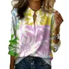 Camisa casual de mujer con cuello en V, corte holgado y estampado, transfronteriza de Amazon Europea y Americana