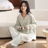 Pijama de Algodón Puro para Mujer, Nuevo Estilo Primavera y Otoño, Manga Larga y Pantalón Largo, Cuello Peter Pan, Dulce y Lindo, Se Puede Usar Afuera, Conjunto para Estar en Casa