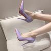 Zapatos de Tacón Alto Francés 12cm Nuevos Zapatos de Moda de Primavera y Otoño Talla 43 2024 Estilo Hada Tacón de Aguja Zapatos Individuales Punta Afilada para Mujer