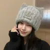 Gorro de Punto de Lana Estilo Coreano Cálido con Orejas de Gato Otoño Invierno Protección para los Oídos al Aire Libre para Mujer Versátil con Forro de Forro Polar Hace que la Cara Parezca Más Pequeña