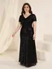 Vestido de Noche Largo Retro Europeo y Americano con Lentejuelas Talla Grande Ajustado