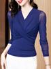 Moda Versátil Elegante Malha Base Camisa T-shirt Top Tendência Nova 2026 Primavera/Verão Cor Sólida Manga Longa Decote V