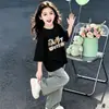 Ropa Infantil Degradada Verano 2026 Nueva Camiseta para Niñas Dibujos Animados Linda Casual Diaria Manga Corta Top Algodón Puro
