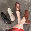 Zapatos de mamá 2024 nuevos zapatos de primavera para mujer, zapatos de piel de vaca de primera capa, estilo étnico, tacón grueso, fondo suave, zapatos de una sola capa para mujer, venta al por mayor