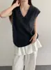 Colete Tricot V-neck Macio e Confortável de Lã Fuzzy26 Outono Inicial, Top Versátil Sem Mangas para Camadas