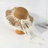 Sombrero de Paja Estilo Nuevo para Mujer, Dulce Sombrero de Paja Estilo Lolita Pastoral Japonés con Lazo de Encaje y Cinta, Sombrero Tejido de Paja
