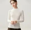 Top de punto fino de lana para mujer, cuello semi-alto, manga larga, base de camiseta de hilo Yangzi de 18 puntos, nuevo para otoño