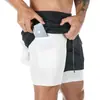 Shorts esportivos de verão transfronteiriços para homens, calça esportiva casual de corrida respirável de secagem rápida de camada dupla, shorts de basquete masculinos