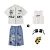 Roupa Infantil de Performance Hip-hop Roupa Infantil Hiphop Street Verão Manga Curta Grafiti Jeans Meninos e Meninas Roupa Fashion Hip-hop