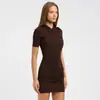 Vestido mini ajustado de manga corta, color liso, plisado, estilo europeo y americano, sexy, de alta costura para comercio exterior de Amazon