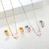 Conjunto Popular Lindo de Aretes y Collar de Helado de Cereza Transfronterizo, Aretes Dulces y Delicados, Conjunto de Joyería de Acero Inoxidable para Mujeres