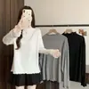 Outono e Inverno 2025 Gola Alta Meia Renda Manga Dupla Camiseta Básica Engrossada Feminina Tamanho Grande Versátil Casual