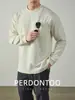 Estilo Levemente Maduro e RelaxadoAlgodão Jacquard Gola Redonda Color-Blocked Bolso de Camada Dupla Manga Longa Camiseta Suéter Casual Masculino Outono e Inverno