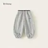 Bangxuan roupas infantis calça de moletom jogger cinza de corte solto para crianças calças casuais versáteis para meninos calças para meninas