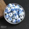 Abalorios de cerámica azul y blanco con agujero grande, aplique, abalorios sueltos de 10 mm, hechos a mano para DIY, joyería pequeña, abalorios de porcelana, material tejido a mano, venta al por mayor