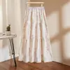 Saia midi floral super bonita de luxo leve nova de verão em chiffon casual linha A longa com barra larga saia evasê