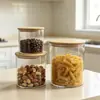Frasco hermético de almacenamiento de granos Amazon transfronterizo duradero, frasco de almacenamiento de té y frutas secas de bambú y madera, recipiente para snacks