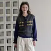 Colete Cardigan Tricotado Retro com Padrão de Diamantes para Mulheres, Novo Estilo Outono e Inverno, Peça Superior em Camadas de Alta Qualidade e Rejuvenescedora 2412