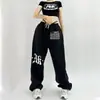 Calça de Hip-Hop Calça com Design de Hip-Hop Moda Feminina Moderna Solta Street Cintura Alta Estampada Versátil Calça de Moletom