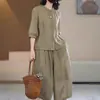 Elegante Conjunto de Dos Piezas para Mujer: Camisa con Mangas Medias y Pantalones Casuales, Nuevo Estilo de Verano, Ajuste Holgado con Estilo, Adelgazante, Elegante
