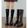 Botas largas retro de suela gruesa para mujer, nuevo modelo de otoño 2026, adelgazantes y que aumentan la altura estilo Maillard, adecuadas para combinar con faldas, botas de montar