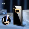 Nueva tendencia dial interruptor de doble fuego encendedor llama abierta directa encendedor de cigarrillos inflable a prueba de viento regalos de negocios hombres