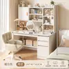 Tocador simple para habitación de niñas, estilo INS color crema, tocador de maquillaje de gran capacidad, escritorio integrado con estantería para estudiantes