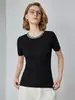 [Pedido Io] Top de Tricô com Decote U de Manga Curta Embelezado com Strass Estilo Americano para Mulheres, Novo Modelo 2026, Design Simples, Corte Justo