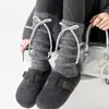 Calcetines de lana gruesos, cálidos y elegantes para otoño/invierno con diseño de volantes, featuring un lazo de moda estilo coreano, efecto adelgazante y diseño versátil hasta la pantorrilla