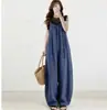 Overol casual de algodón y lino para mujer, principios de otoño 2026, nuevo estilo de verano, corte holgado, casual, pierna ancha, pantalón largo de una pieza