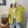 Chamarra con capucha casual estilo coreano A1310 para mujer, nueva chaqueta con cierre holgada para primavera y otoño, versátil y estiliza figuras petite