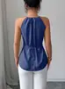 2026 Transfronterizo Europeo y Americano Estilo Chica Popular de Amazon Top Casual Elegante de Color Sólido Cruzado sin Mangas de Cuello Halter Ajustado